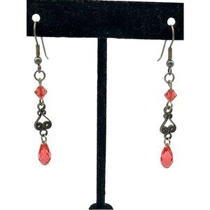 925 Sterling Silver Hook Dangle‎ Earrings Carnelian Red Color Crystal Beads Boho